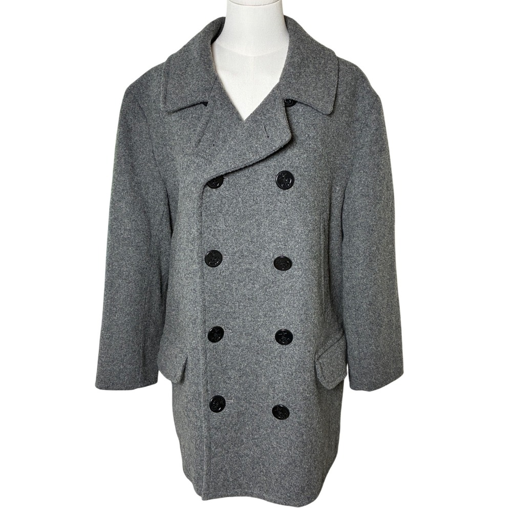 J.Crew Dock Peacoat Gray Wool Blend Double Breasted Anchor Buttons L